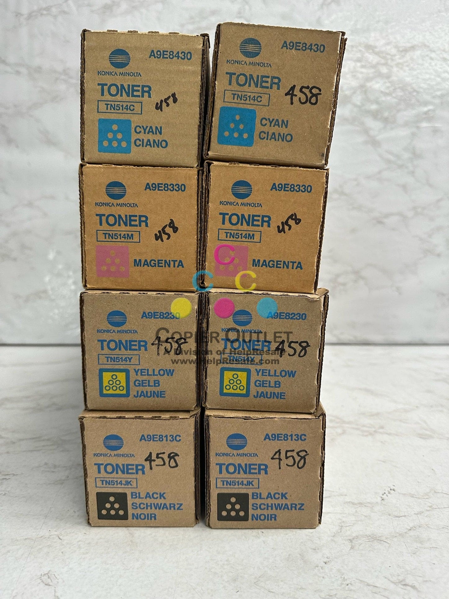 8 New Genuine Konica BH C458 C558 C658 CMYK Toners TN514 CMYK (TN514JK)