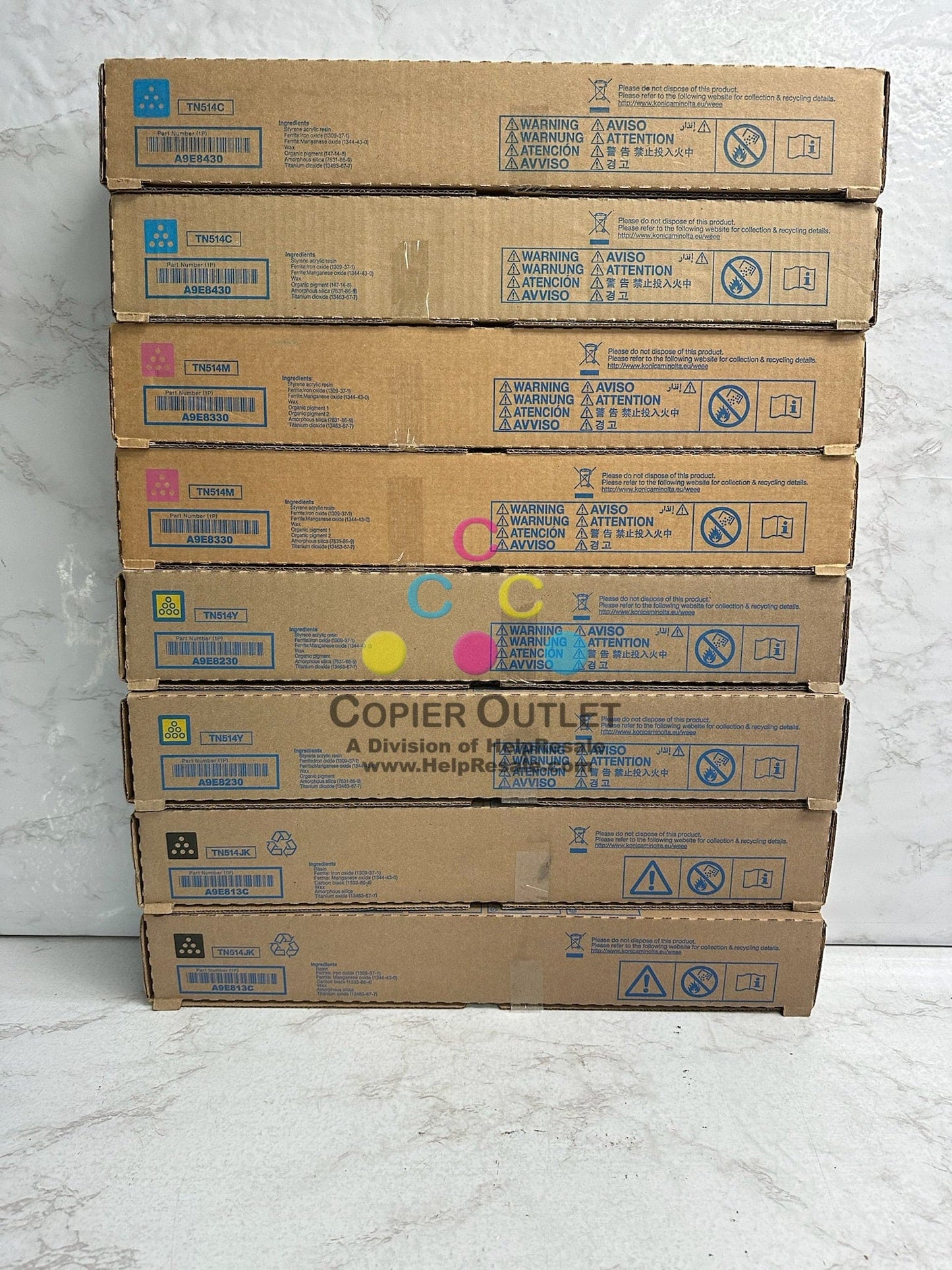 8 New Genuine Konica BH C458 C558 C658 CMYK Toners TN514 CMYK (TN514JK)