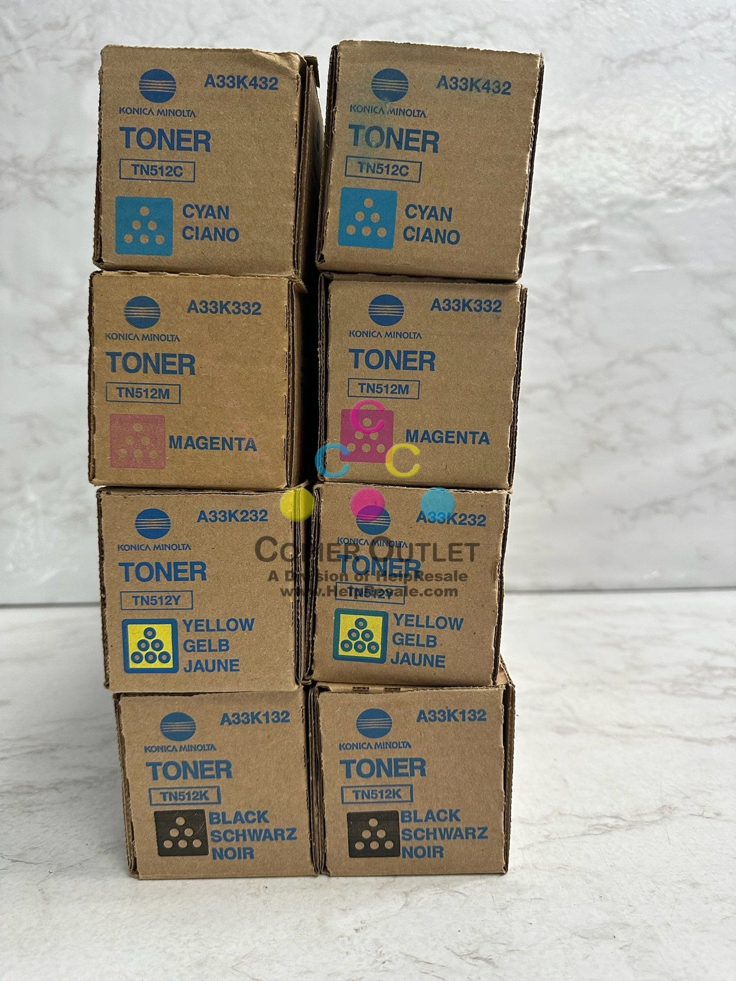 8 Genuine Konica BizHub C454e, C554e TN512 CCMMYYKK Toner Cartridges TN512