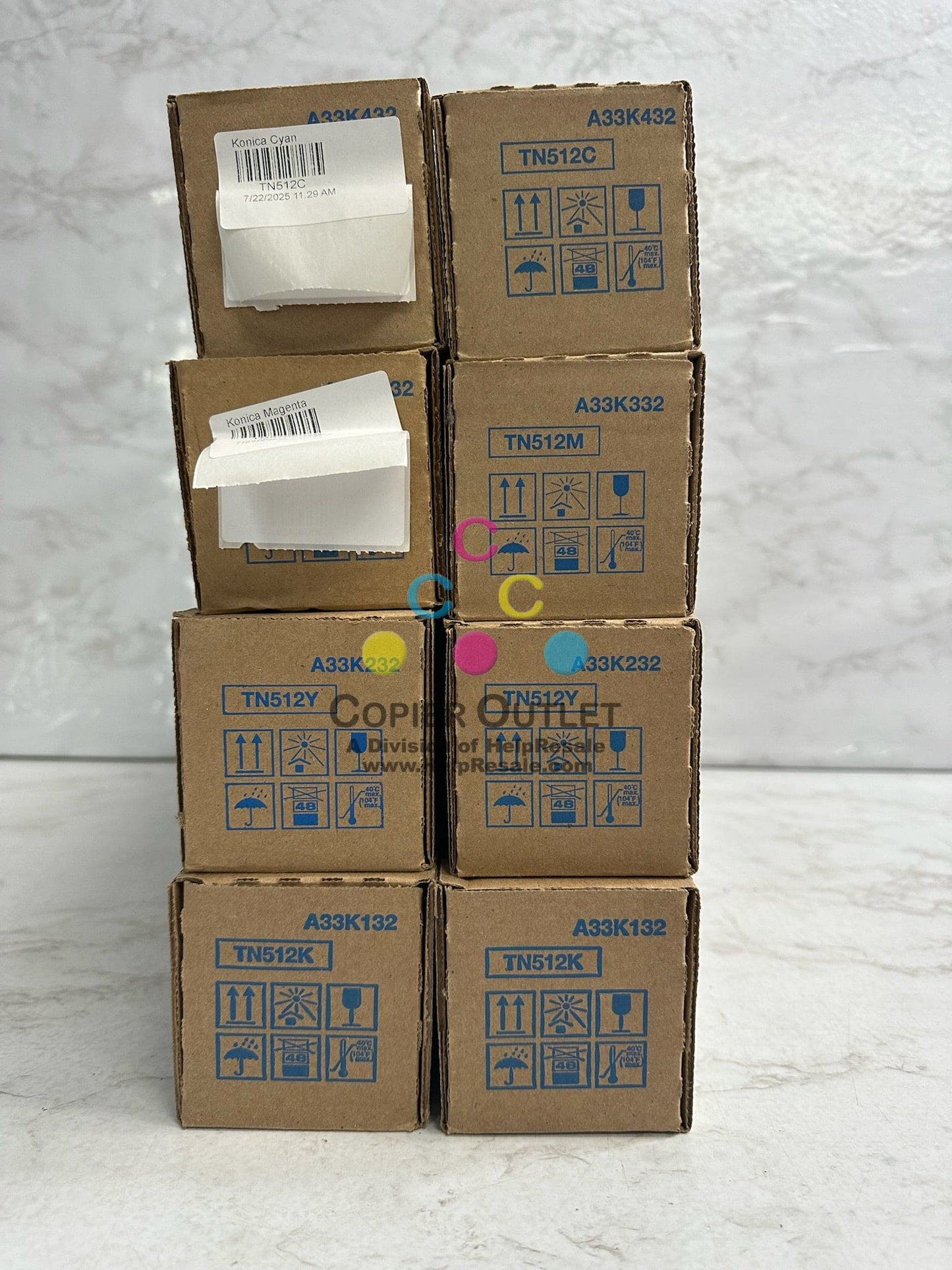 8 Genuine Konica BizHub C454e, C554e TN512 CCMMYYKK Toner Cartridges TN512