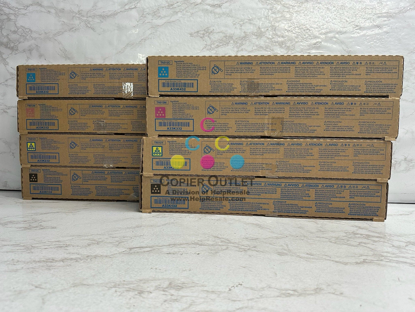 8 Genuine Konica BizHub C454e, C554e TN512 CCMMYYKK Toner Cartridges TN512