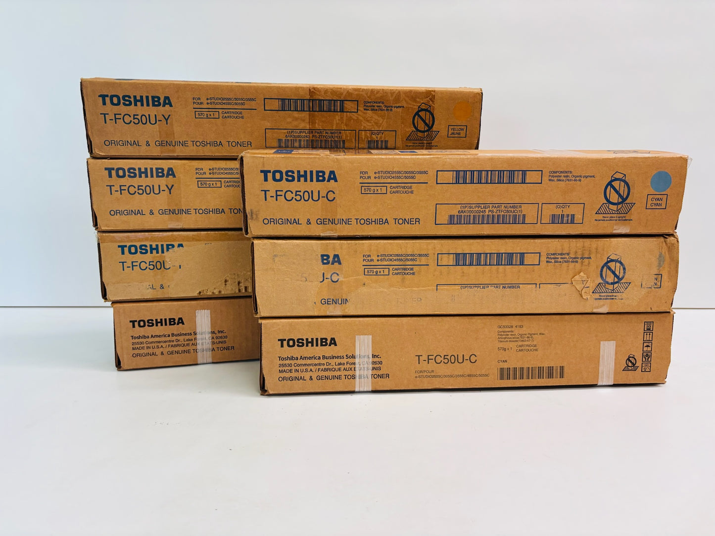 7 Cosmetic OEM Toshiba eSTUDIO2555C/3055C Cyan, Yellow & Black Toner T-FC50U-CYK