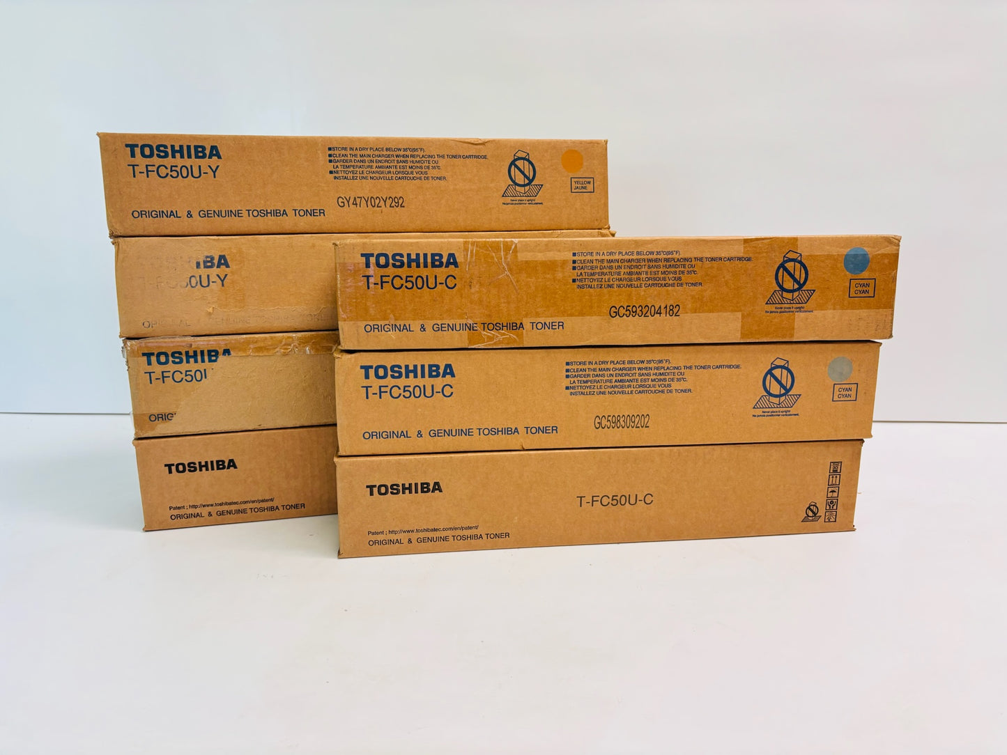 7 Cosmetic OEM Toshiba eSTUDIO2555C/3055C Cyan, Yellow & Black Toner T-FC50U-CYK