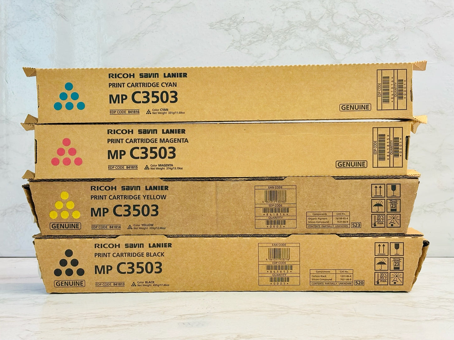 4 Genuine Ricoh MPC3503,C3003,C3504 CMYK Toners 841813, 841814, 841815, 841816