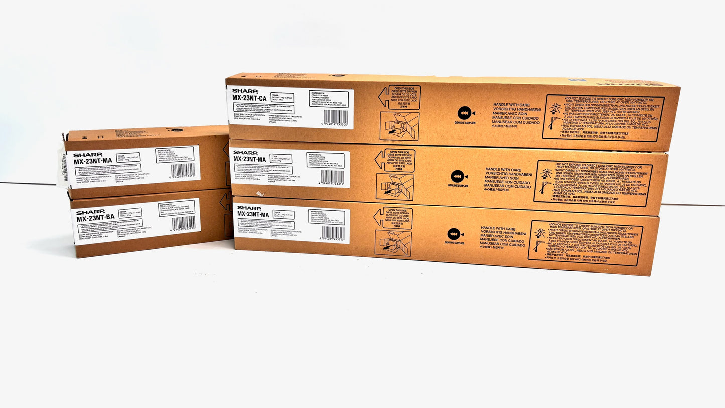 5 OEM Sharp MX-2310U,MX-2616N Cyan, Magenta & Black Toners MX-23NT-CA,MA,BA