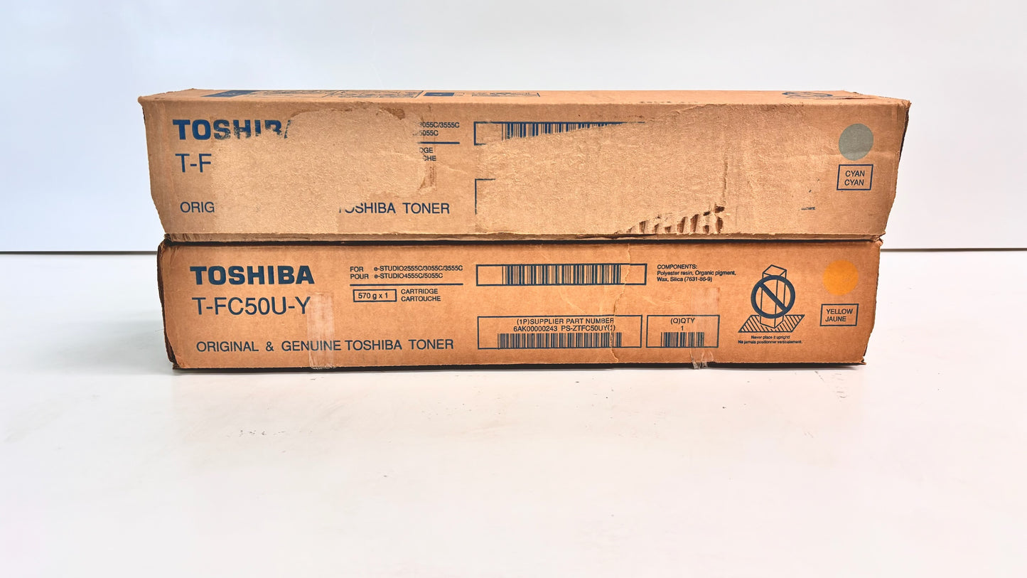 2 Open Genuine Toshiba eSTUDIO 2555C,3055C,5055C Cyan & Yellow Toners T-FC50U-CY