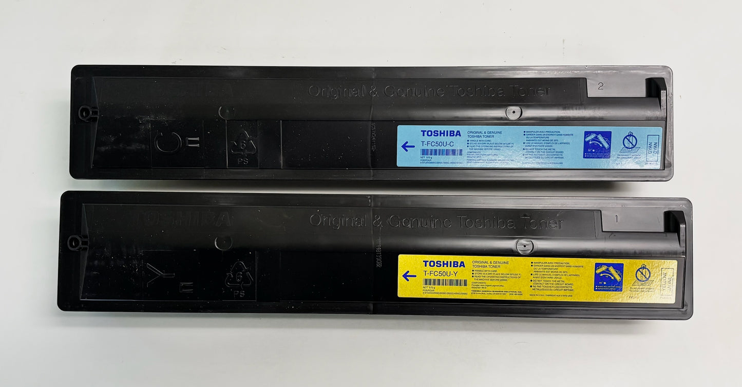 2 Open Genuine Toshiba eSTUDIO 2555C,3055C,5055C Cyan & Yellow Toners T-FC50U-CY