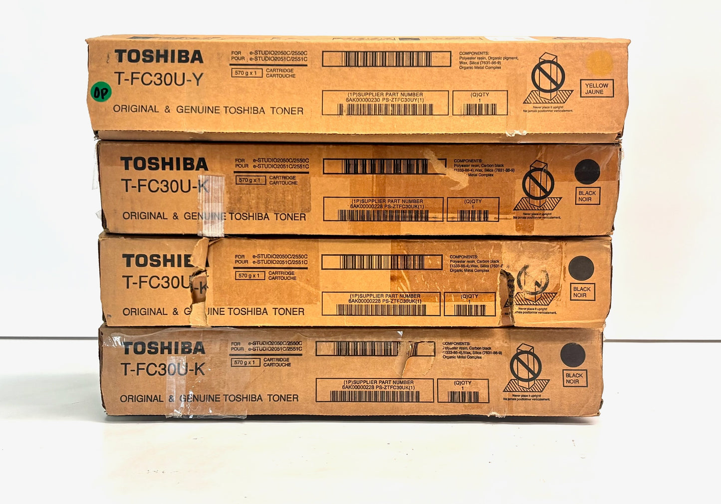 4 Open OEM Toshiba 2050C,2551C Yellow & Black Toners T-FC30U-YKKK (No Tabs)