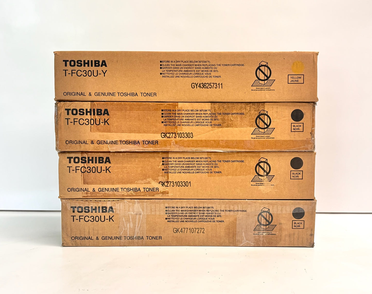 4 Open OEM Toshiba 2050C,2551C Yellow & Black Toners T-FC30U-YKKK (No Tabs)