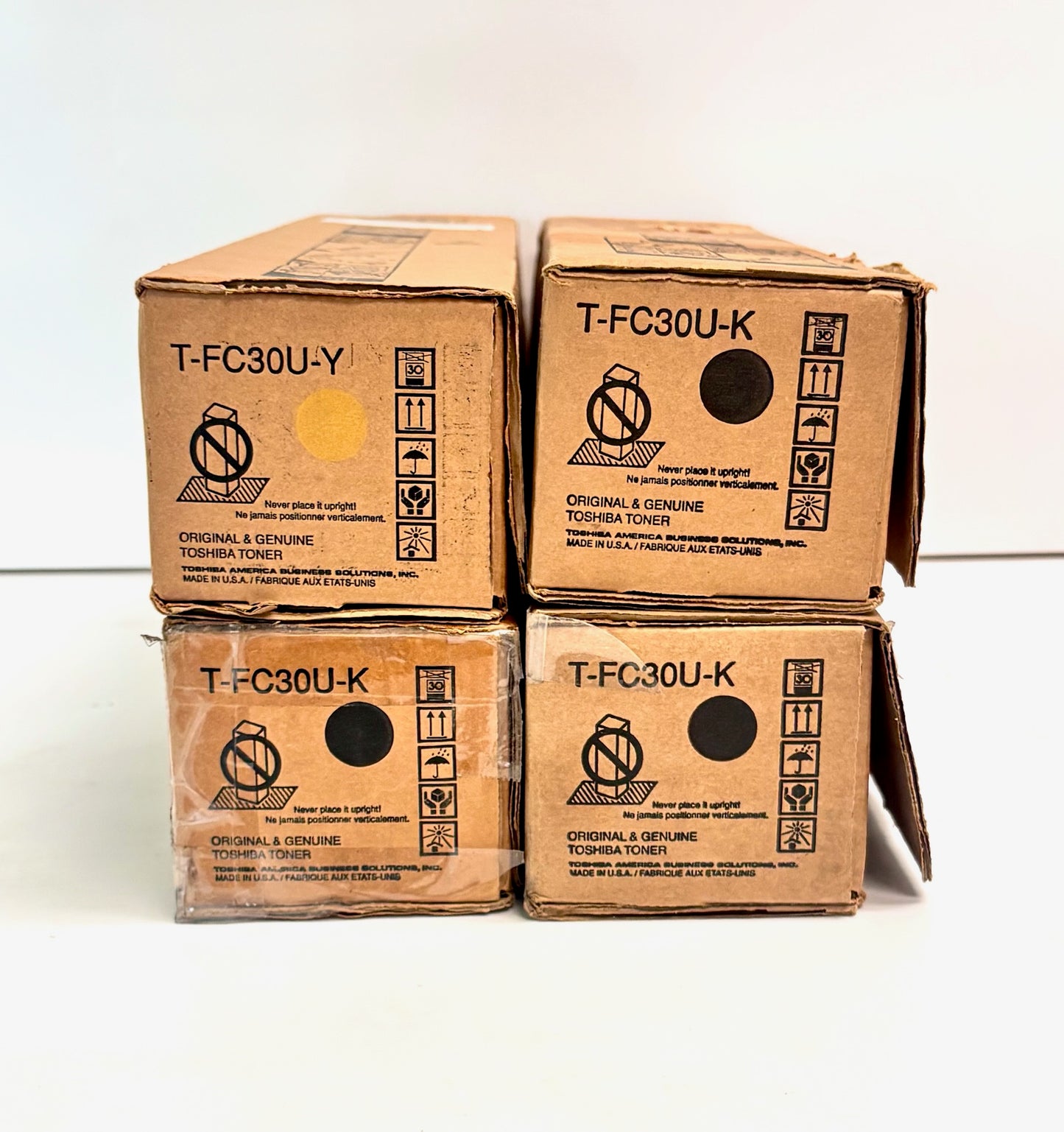 4 Open OEM Toshiba 2050C,2551C Yellow & Black Toners T-FC30U-YKKK (No Tabs)
