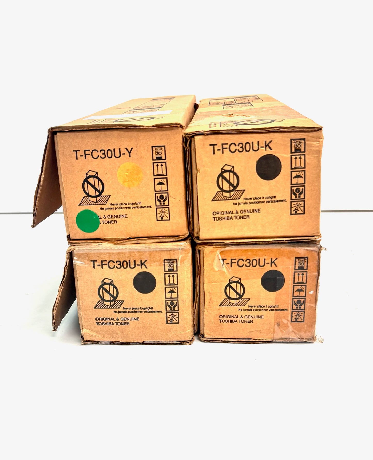 4 Open OEM Toshiba 2050C,2551C Yellow & Black Toners T-FC30U-YKKK (No Tabs)
