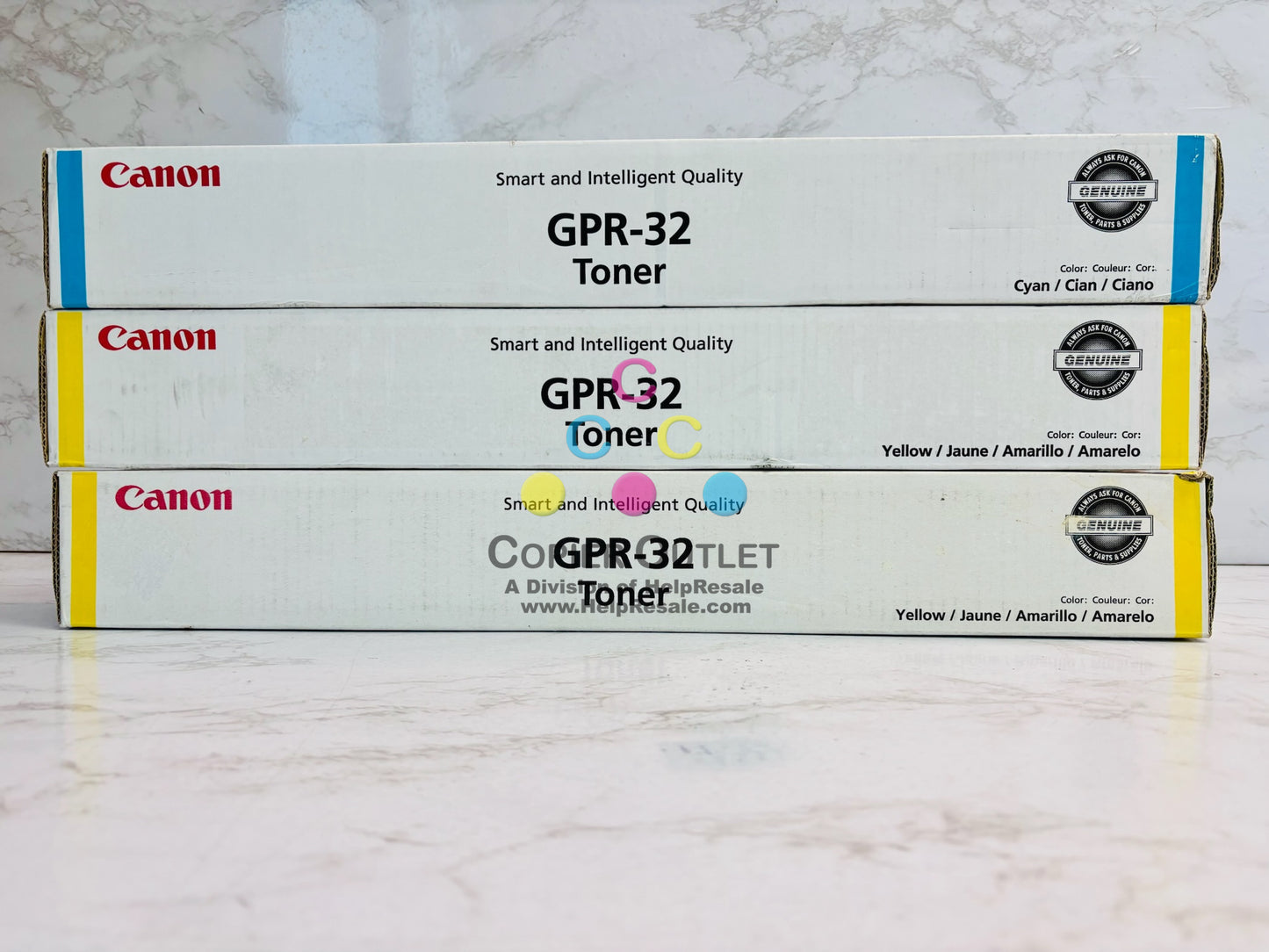 3 Genuine Canon iRAC9075 Cyan & Yellow Toner GPR-32C, GPR-32Y