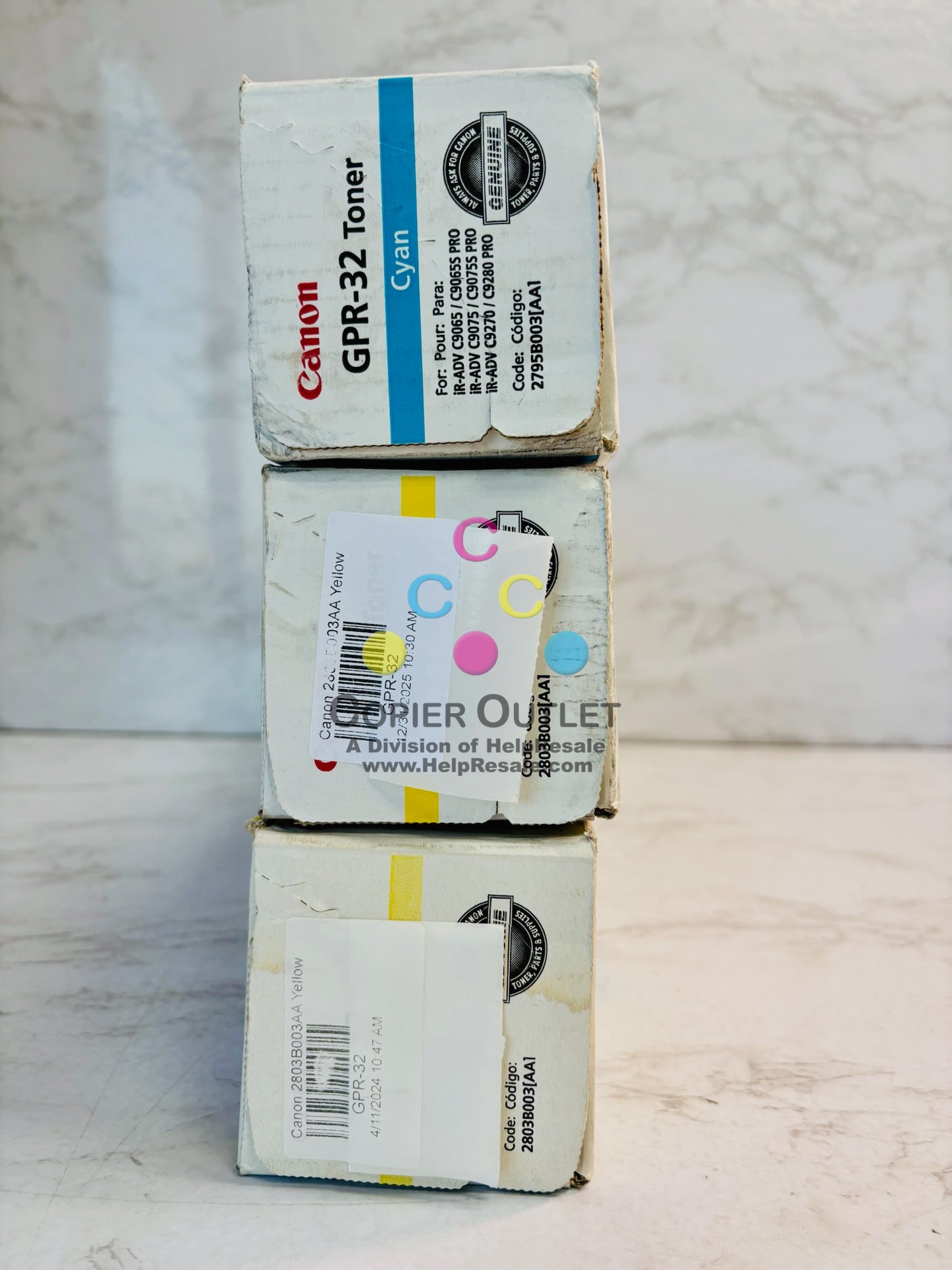 3 Genuine Canon iRAC9075 Cyan & Yellow Toner GPR-32C, GPR-32Y