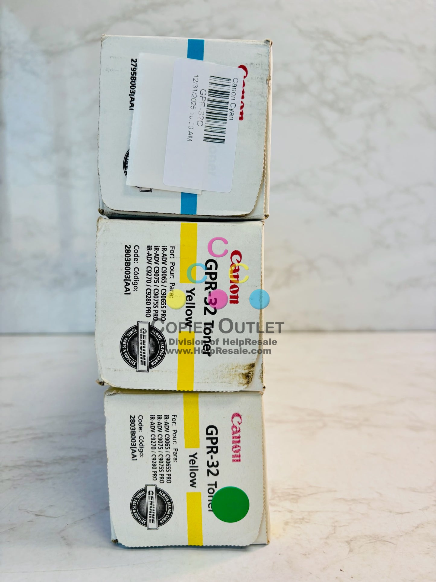 3 Genuine Canon iRAC9075 Cyan & Yellow Toner GPR-32C, GPR-32Y