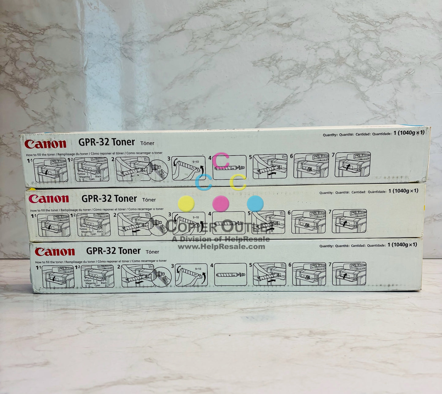 3 Genuine Canon iRAC9075 Cyan & Yellow Toner GPR-32C, GPR-32Y