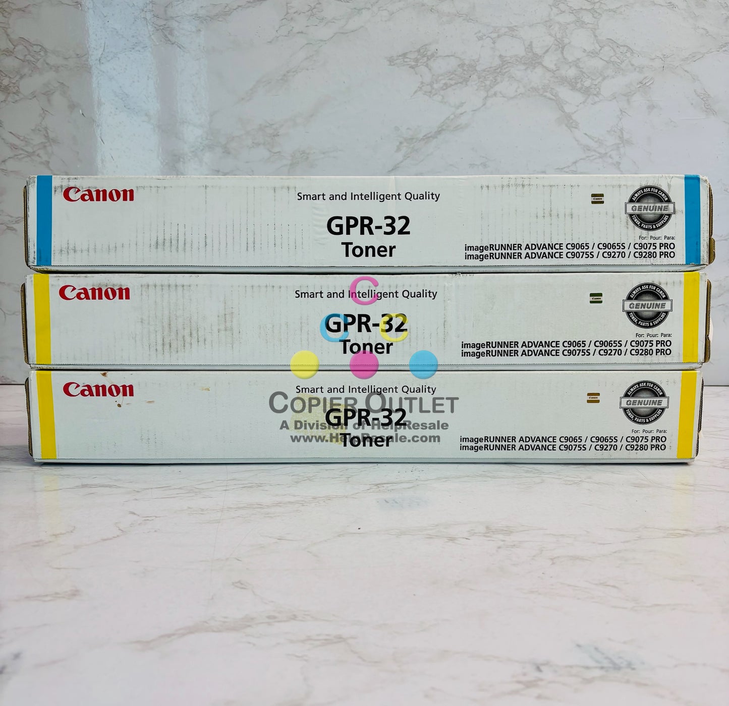 3 Genuine Canon iRAC9075 Cyan & Yellow Toner GPR-32C, GPR-32Y