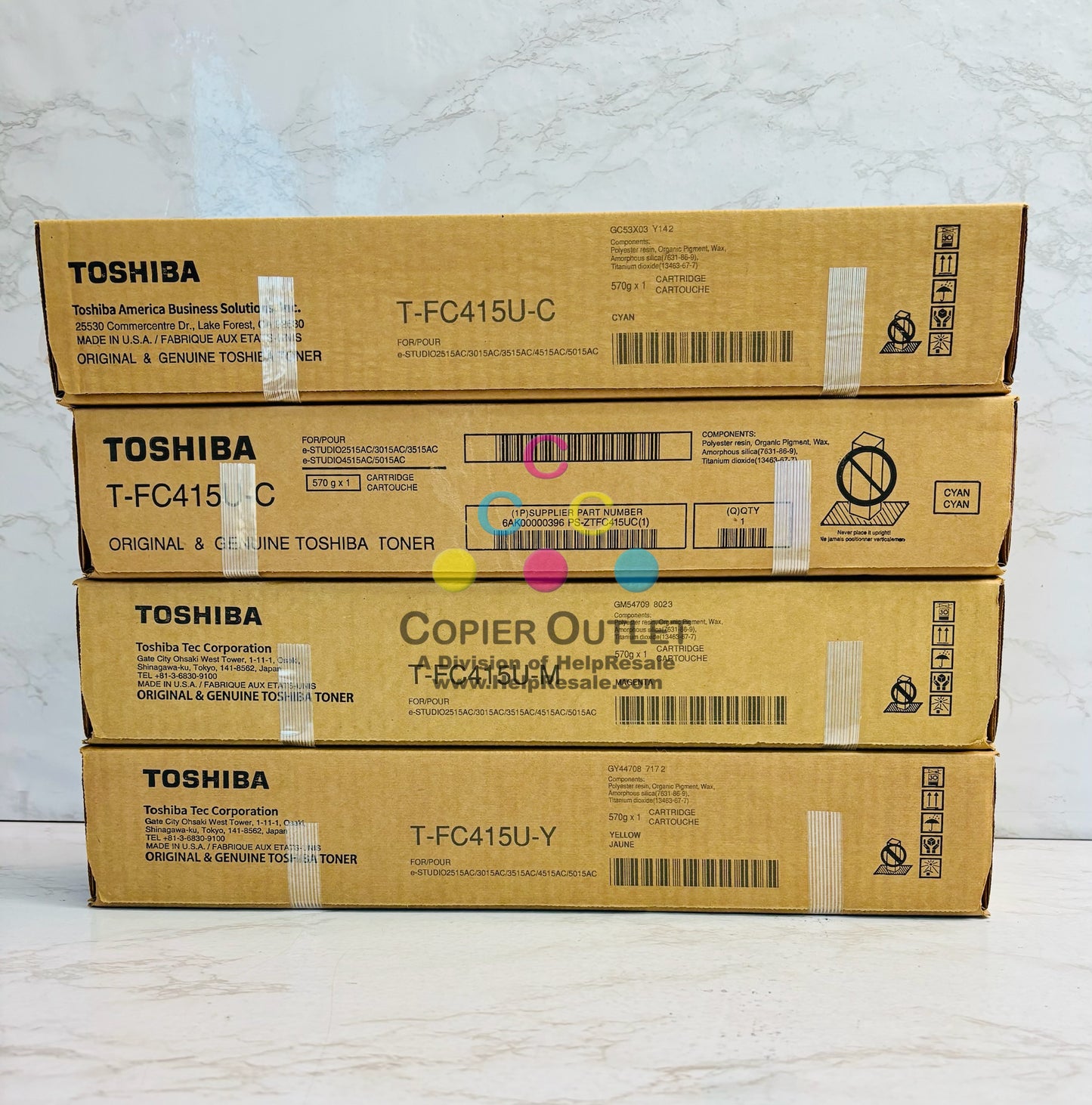 4 Genuine Toshiba eStudio 2515AC,3015AC Cyan, Magenta & Yellow Toner T-FC415U