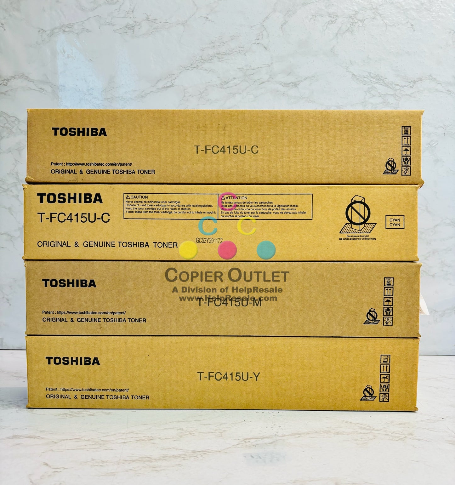 4 Genuine Toshiba eStudio 2515AC,3015AC Cyan, Magenta & Yellow Toner T-FC415U