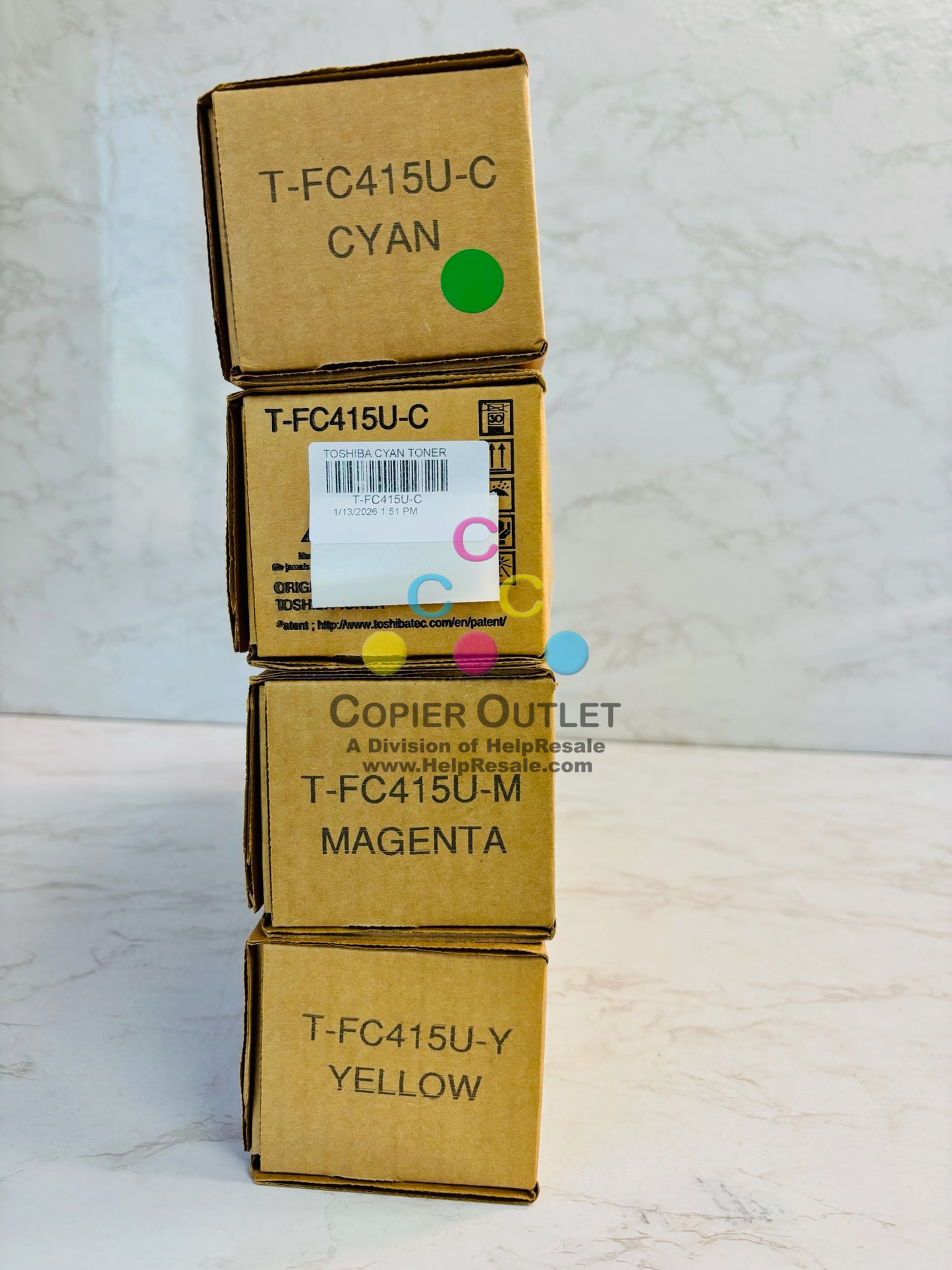 4 Genuine Toshiba eStudio 2515AC,3015AC Cyan, Magenta & Yellow Toner T-FC415U