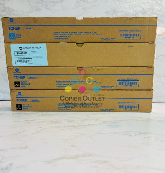 4 Genuine Konica BizHub C450i C550i C650i Cyan & Black Toner TN626C, TN626K