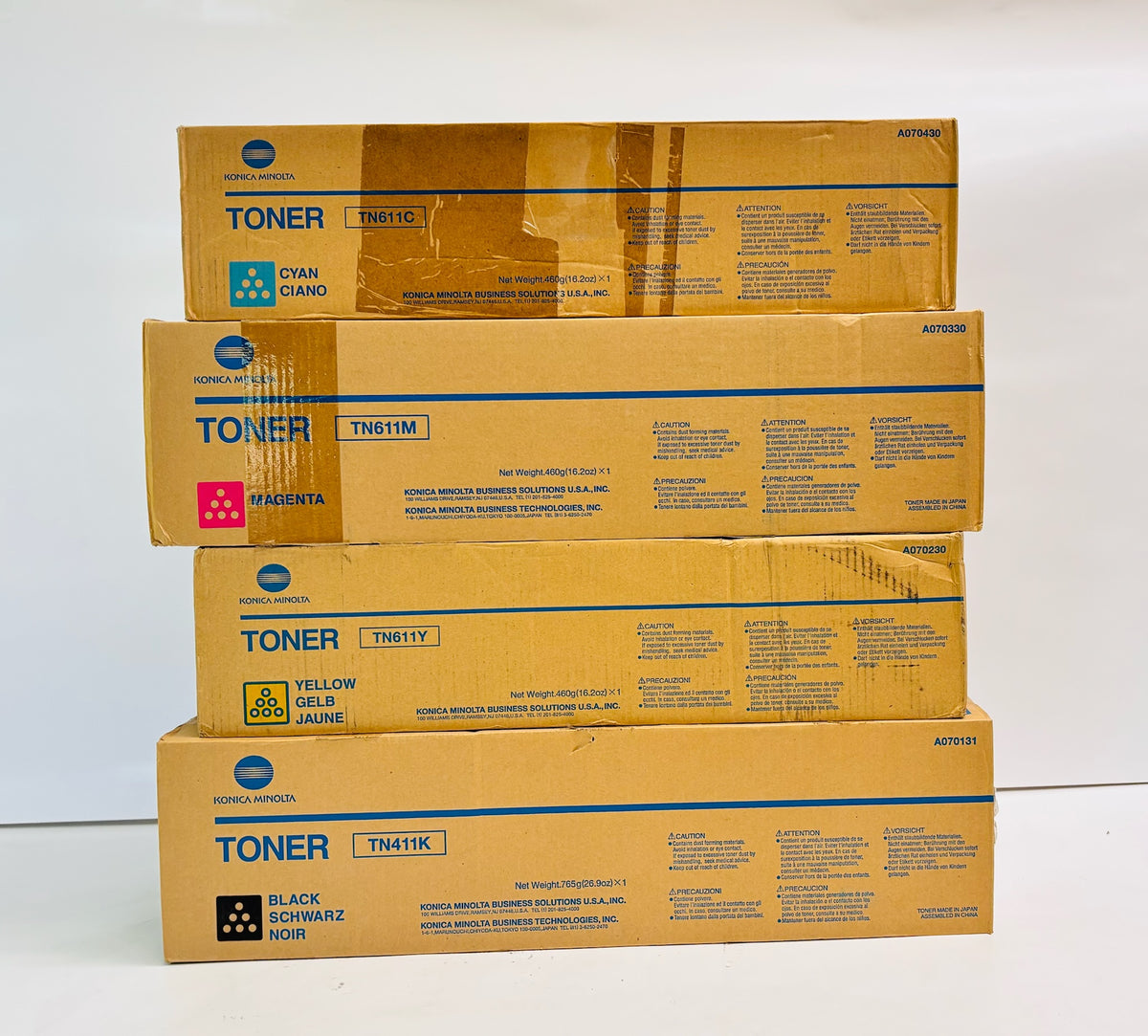 4 Genuine Konica BizHub C451 Toners TN611C, TN611M, TN611Y, TN411K Same Day Ship