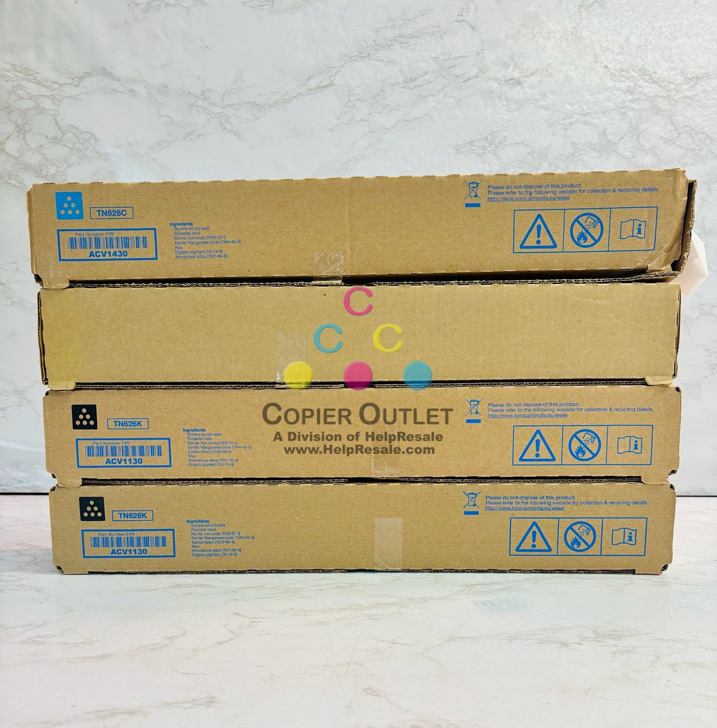 4 Genuine Konica BizHub C450i C550i C650i Cyan & Black Toner TN626C, TN626K