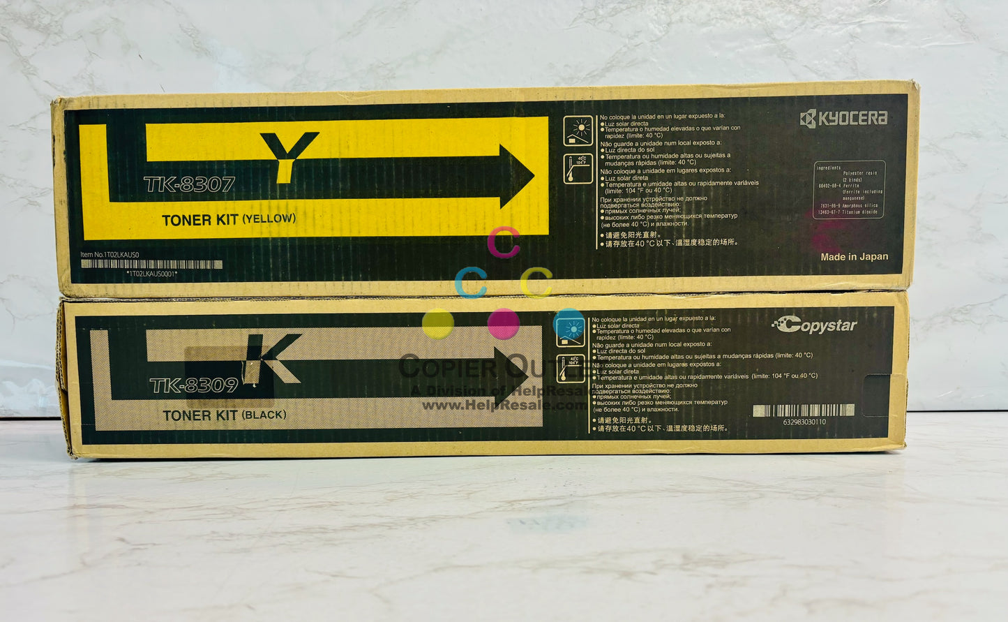 2 Genuine Kyocera 3050ci,3051ci,3550ci,3551ci YK Toner TK-8307Y, TK-8309K