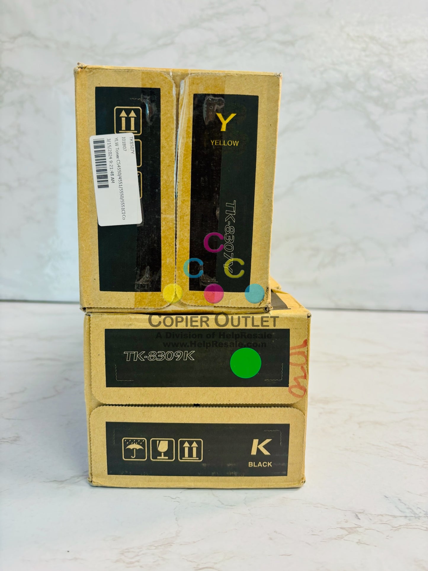2 Genuine Kyocera 3050ci,3051ci,3550ci,3551ci YK Toner TK-8307Y, TK-8309K