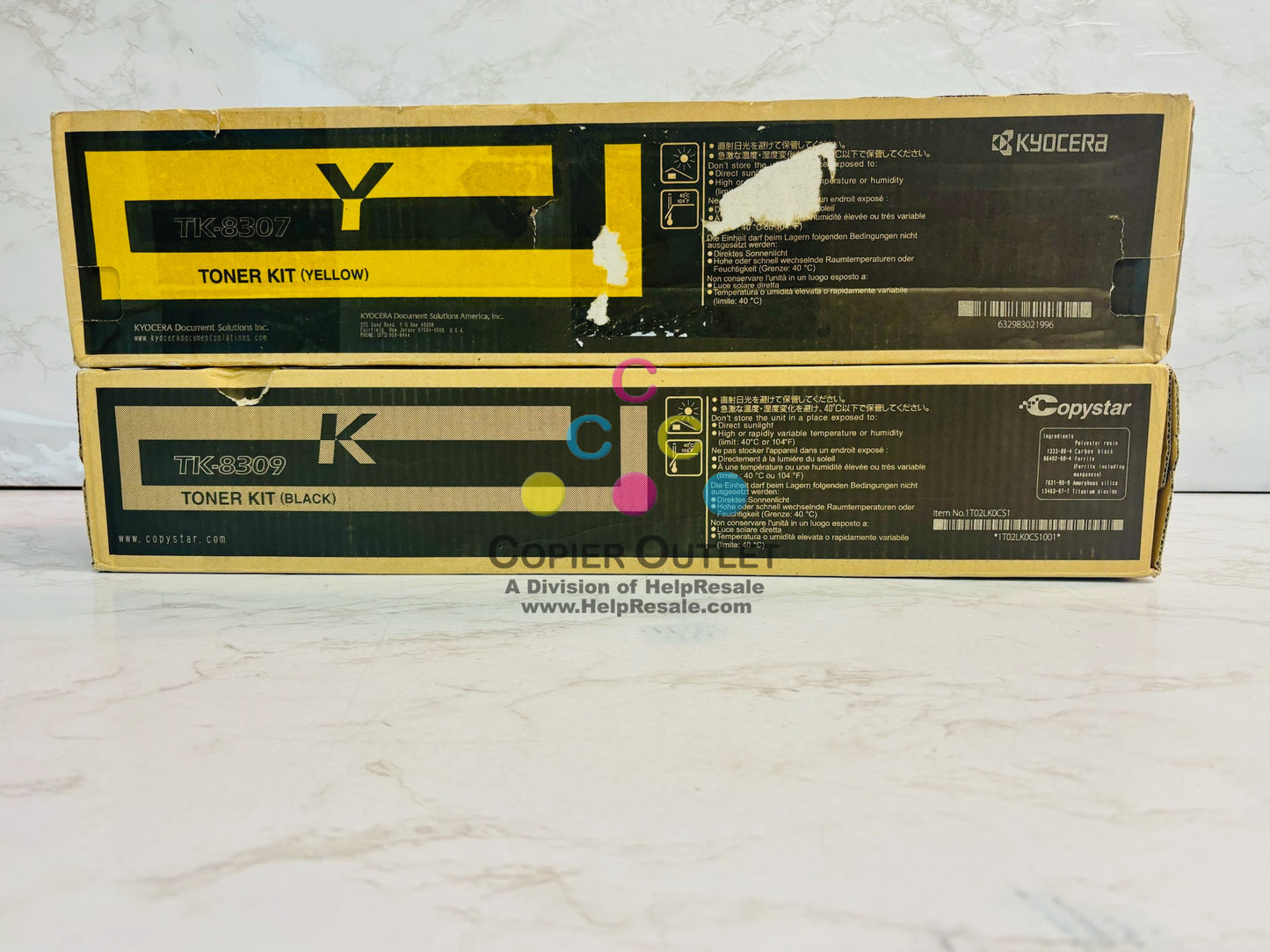 2 Genuine Kyocera 3050ci,3051ci,3550ci,3551ci YK Toner TK-8307Y, TK-8309K