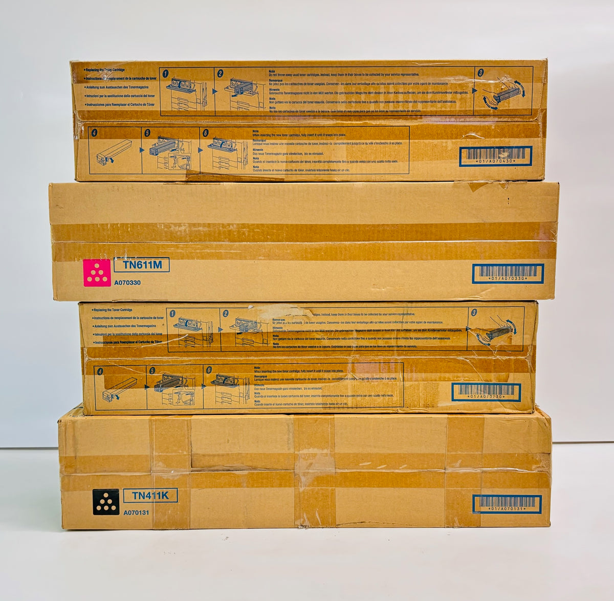 4 Genuine Konica BizHub C451 Toners TN611C, TN611M, TN611Y, TN411K Same Day Ship