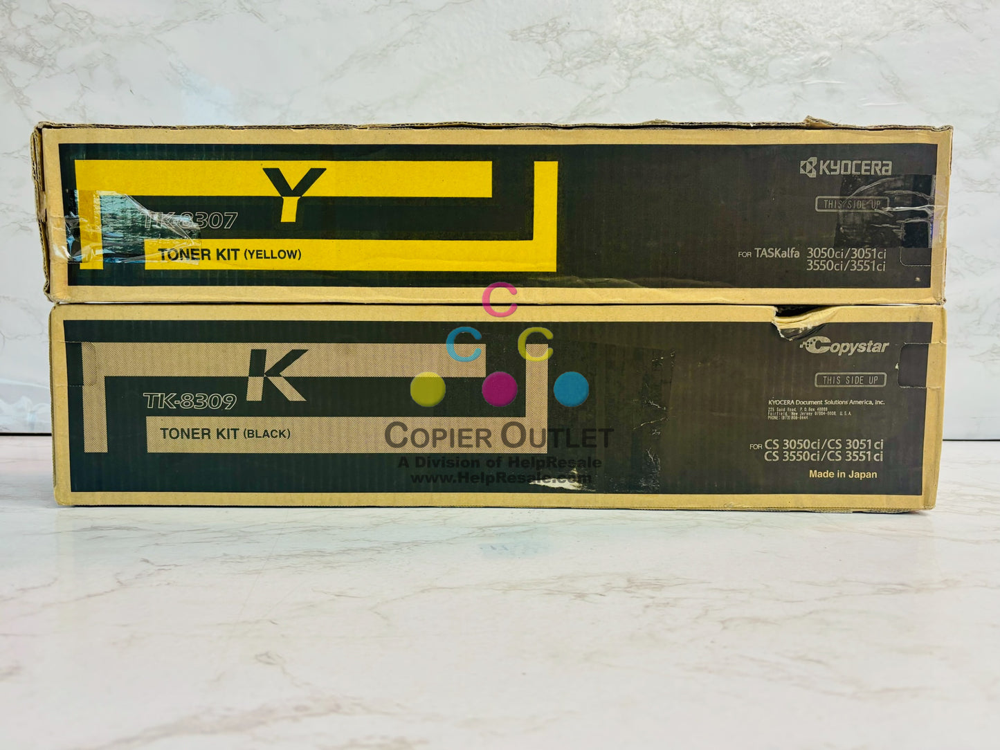 2 Genuine Kyocera 3050ci,3051ci,3550ci,3551ci YK Toner TK-8307Y, TK-8309K