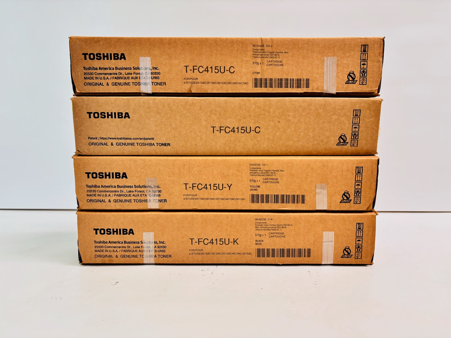 4 Genuine Toshiba eStudio 2515AC,3015AC Cyan, Yellow & Black Toner T-FC415U CCYK