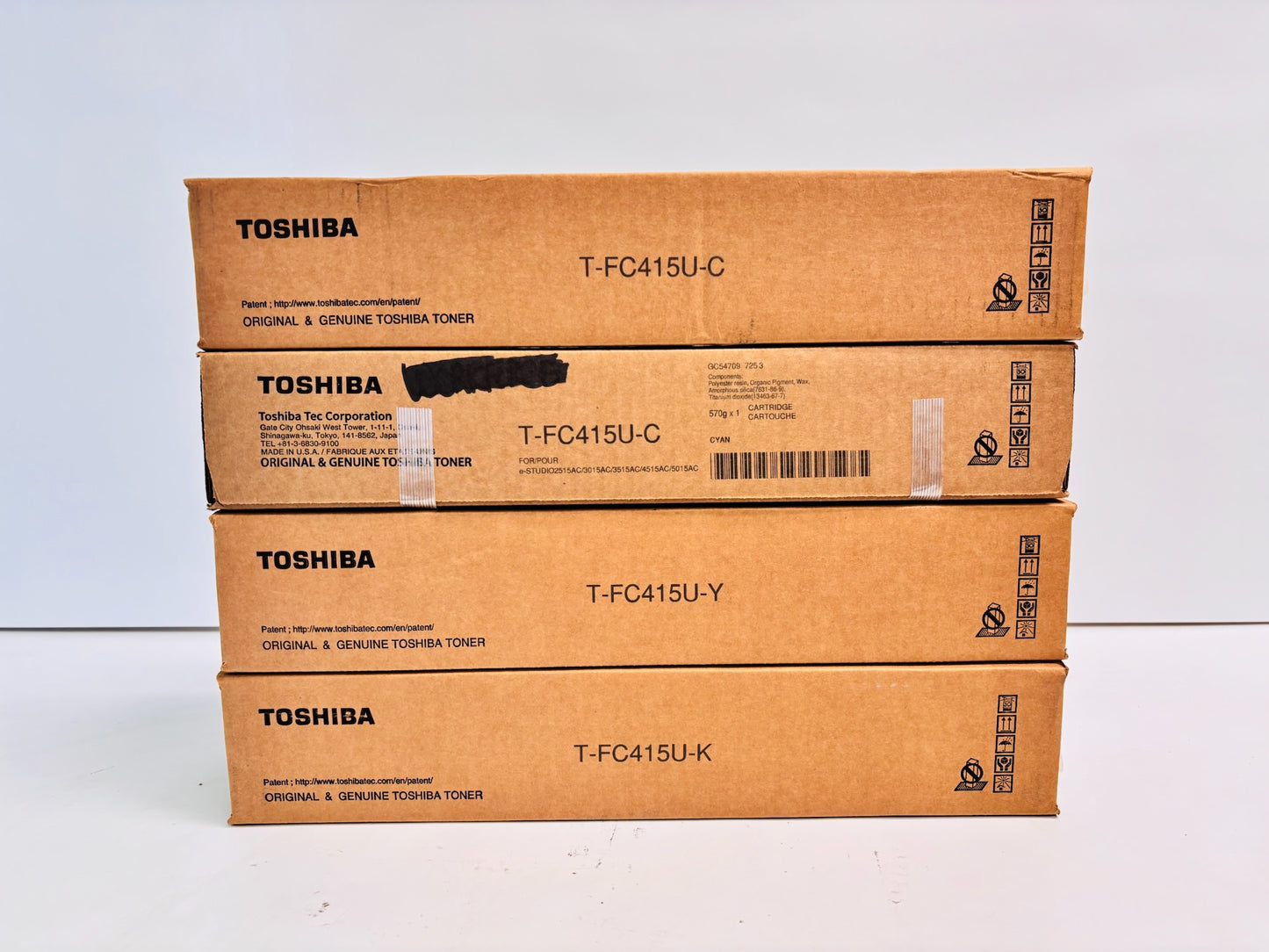 4 Genuine Toshiba eStudio 2515AC,3015AC Cyan, Yellow & Black Toner T-FC415U CCYK