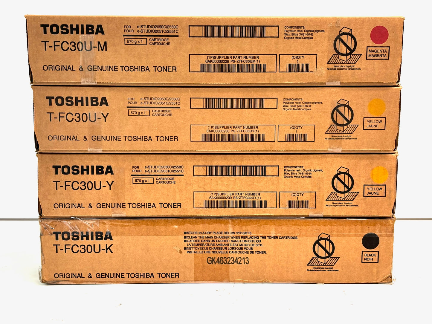 4 Genuine Toshiba eStudio 2050C,2051C,2550C,2551C MYYK Toners T-FC30U
