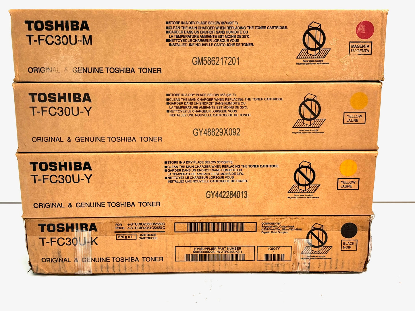 4 Genuine Toshiba eStudio 2050C,2051C,2550C,2551C MYYK Toners T-FC30U