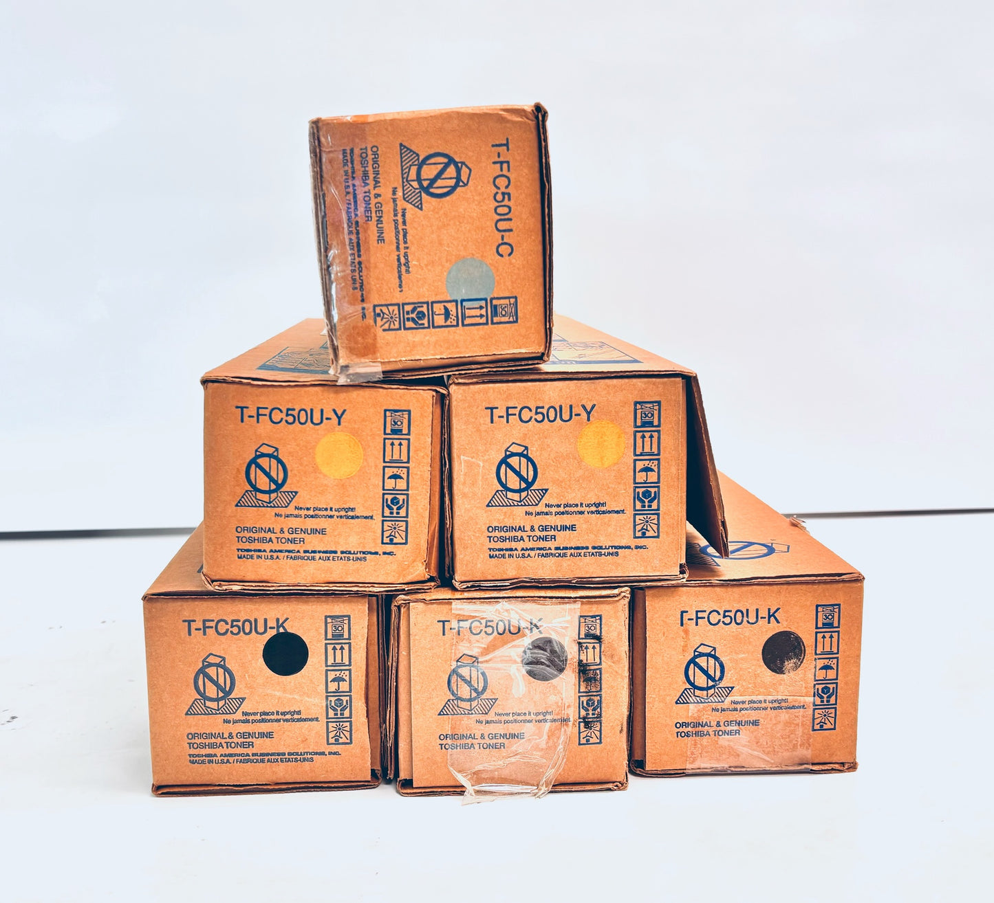 6 Open Genuine Toshiba 2555C,5055CG Cyan, Yellow & Black Toner T-FC50U-CYYKKK