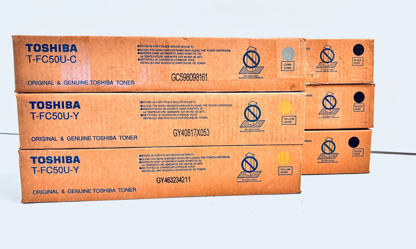 6 Open Genuine Toshiba 2555C,5055CG Cyan, Yellow & Black Toner T-FC50U-CYYKKK