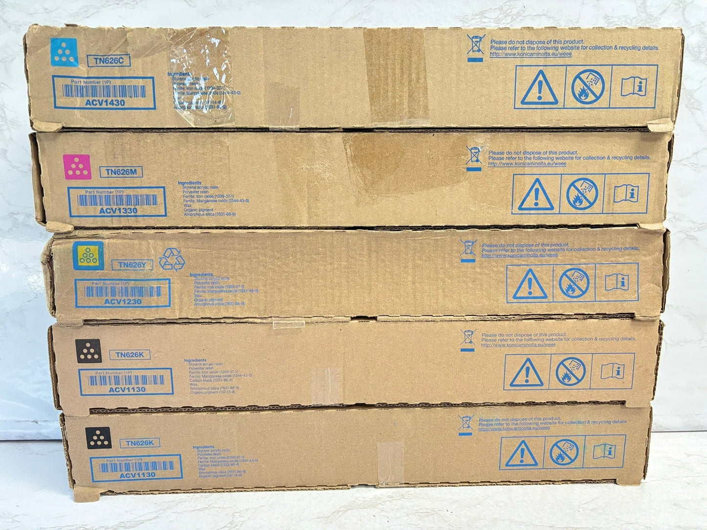 5 New Cosmetic Genuine Konica BHC450i,C550i TN626 CMYKK Toners (TN626LM)