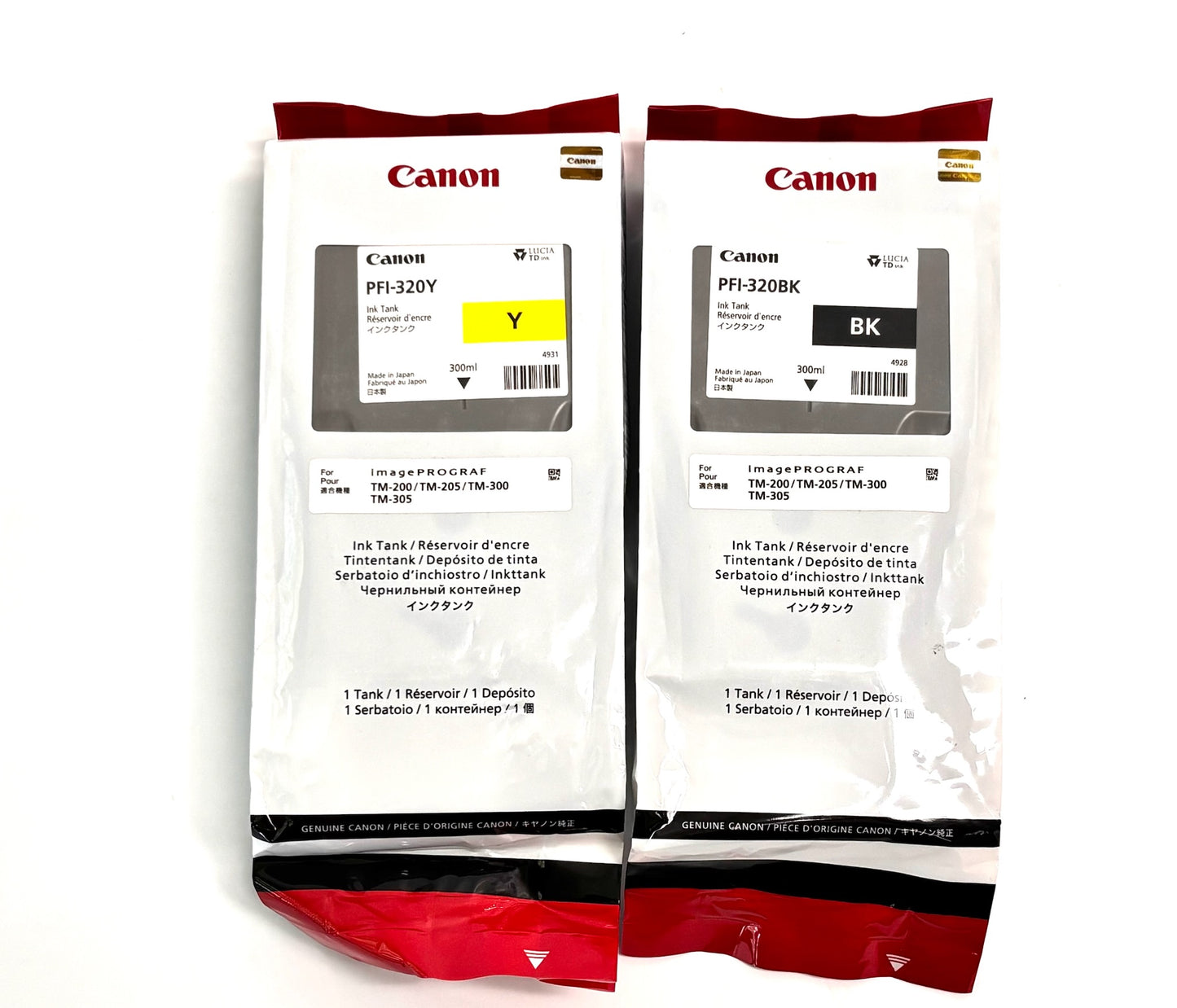 2 Genuine Canon TM200,TM205 Yellow, Black Ink Cartridges PFI-320(Exp 2021)