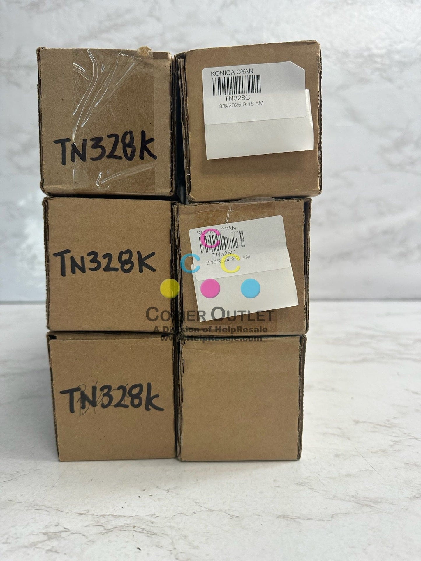 6 Genuine Konica Minolta BH C250i,C251i,C300i CCYKKK Toners TN328 (No Magenta)