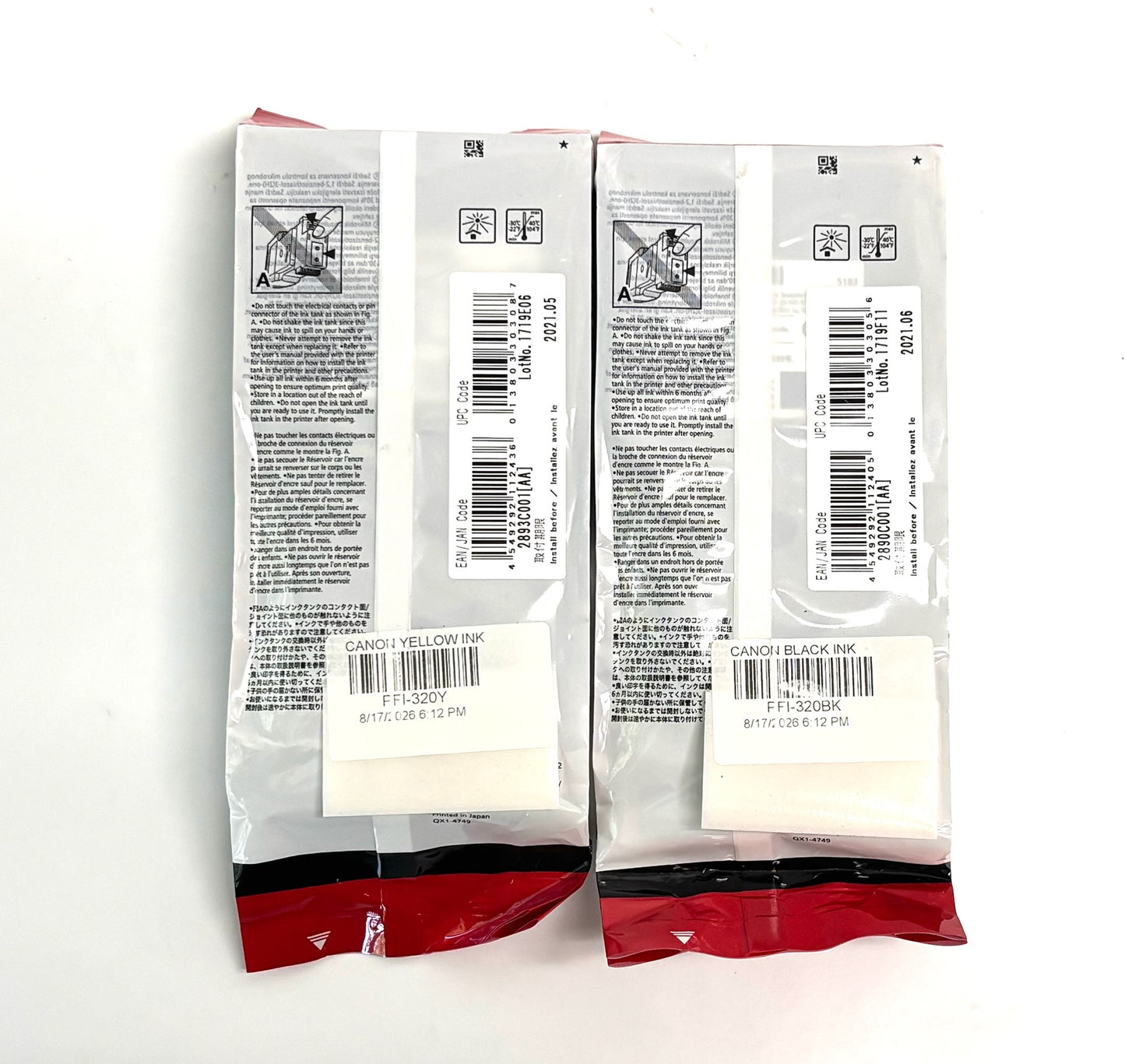 2 Genuine Canon TM200,TM205 Yellow, Black Ink Cartridges PFI-320(Exp 2021)