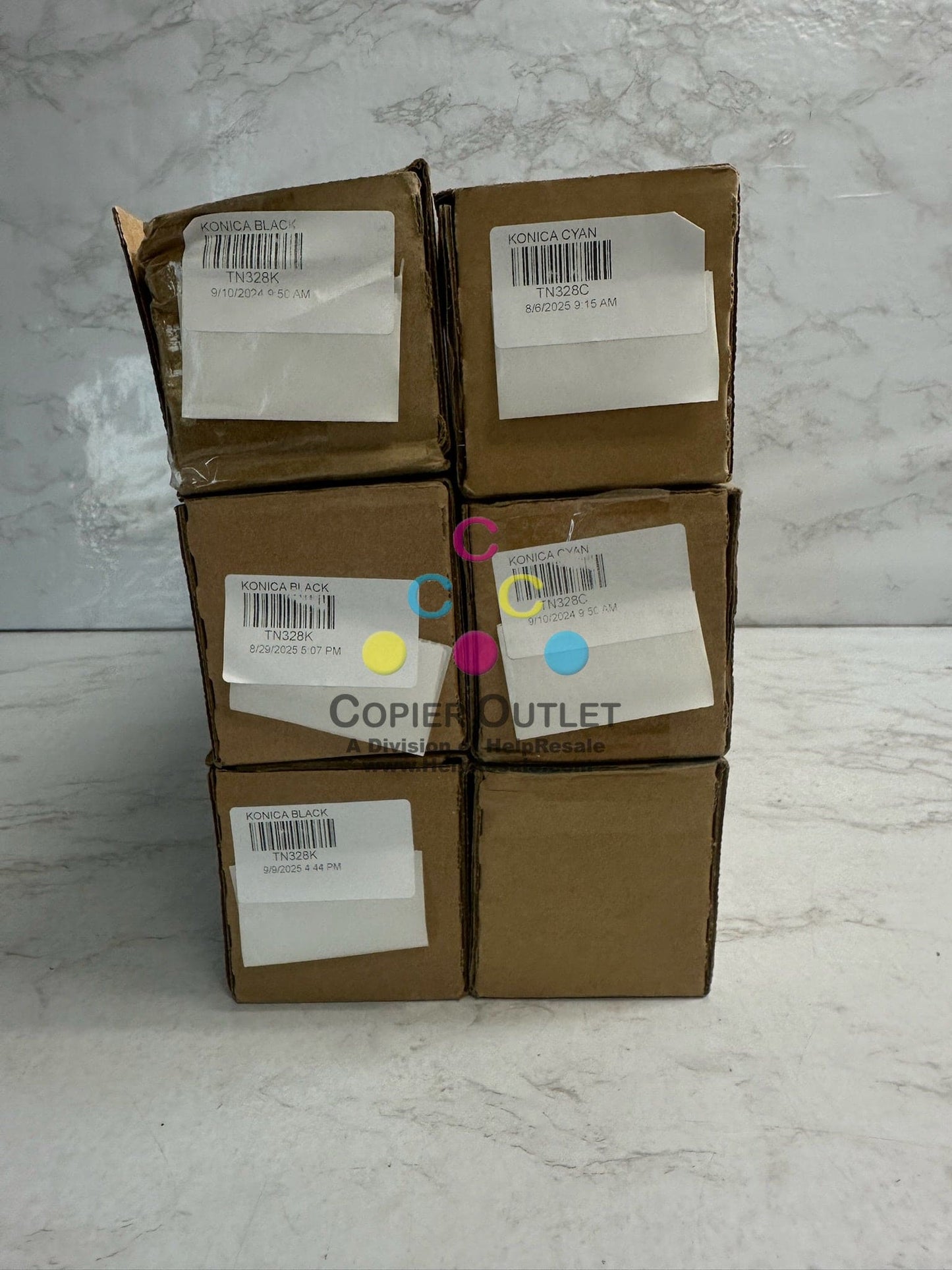 6 Genuine Konica Minolta BH C250i,C251i,C300i CCYKKK Toners TN328 (No Magenta)