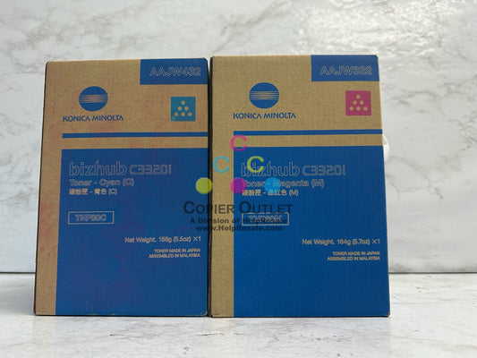 2 Genuine Konica Minolta BH C3320i, C3321i Cyan & Magenta Toners TNP80C, TNP80M