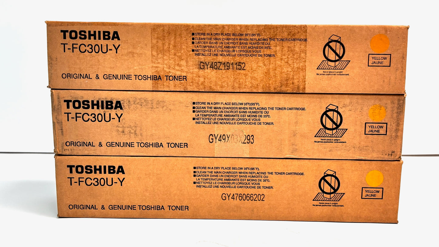 3 Genuine Toshiba e-STUDIO 2050C, 2551C Yellow Toners TFC30UY, T-FC30U-Y