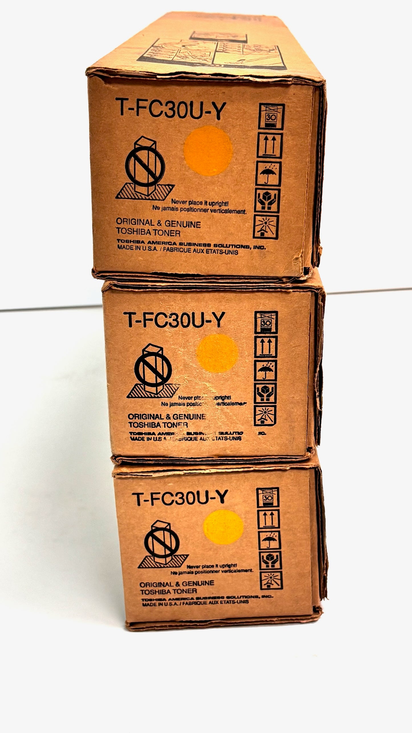 3 Genuine Toshiba e-STUDIO 2050C, 2551C Yellow Toners TFC30UY, T-FC30U-Y