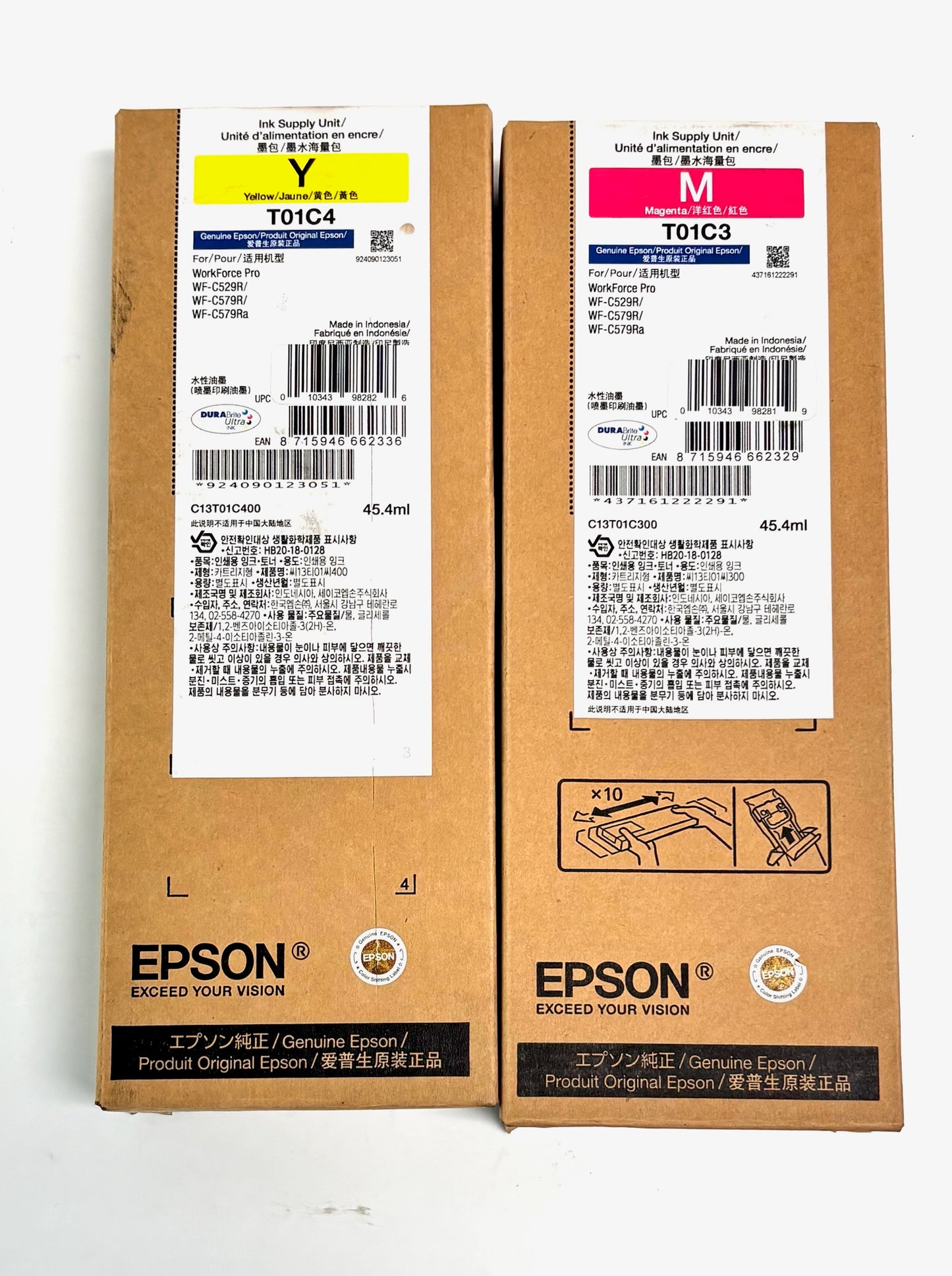 2 Genuine Epson WFC529, WFC579 Magenta & Yellow Ink T01C3, T01C4 (2027/2028)