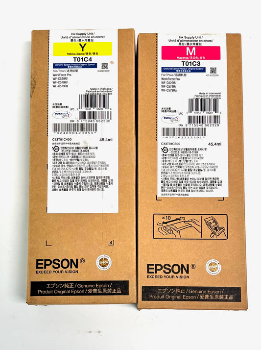2 Genuine Epson WFC529, WFC579 Magenta & Yellow Ink T01C3, T01C4 (2027/2028)