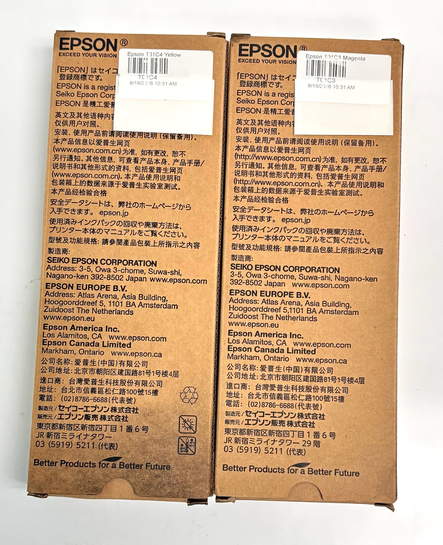 2 Genuine Epson WFC529, WFC579 Magenta & Yellow Ink T01C3, T01C4 (2027/2028)
