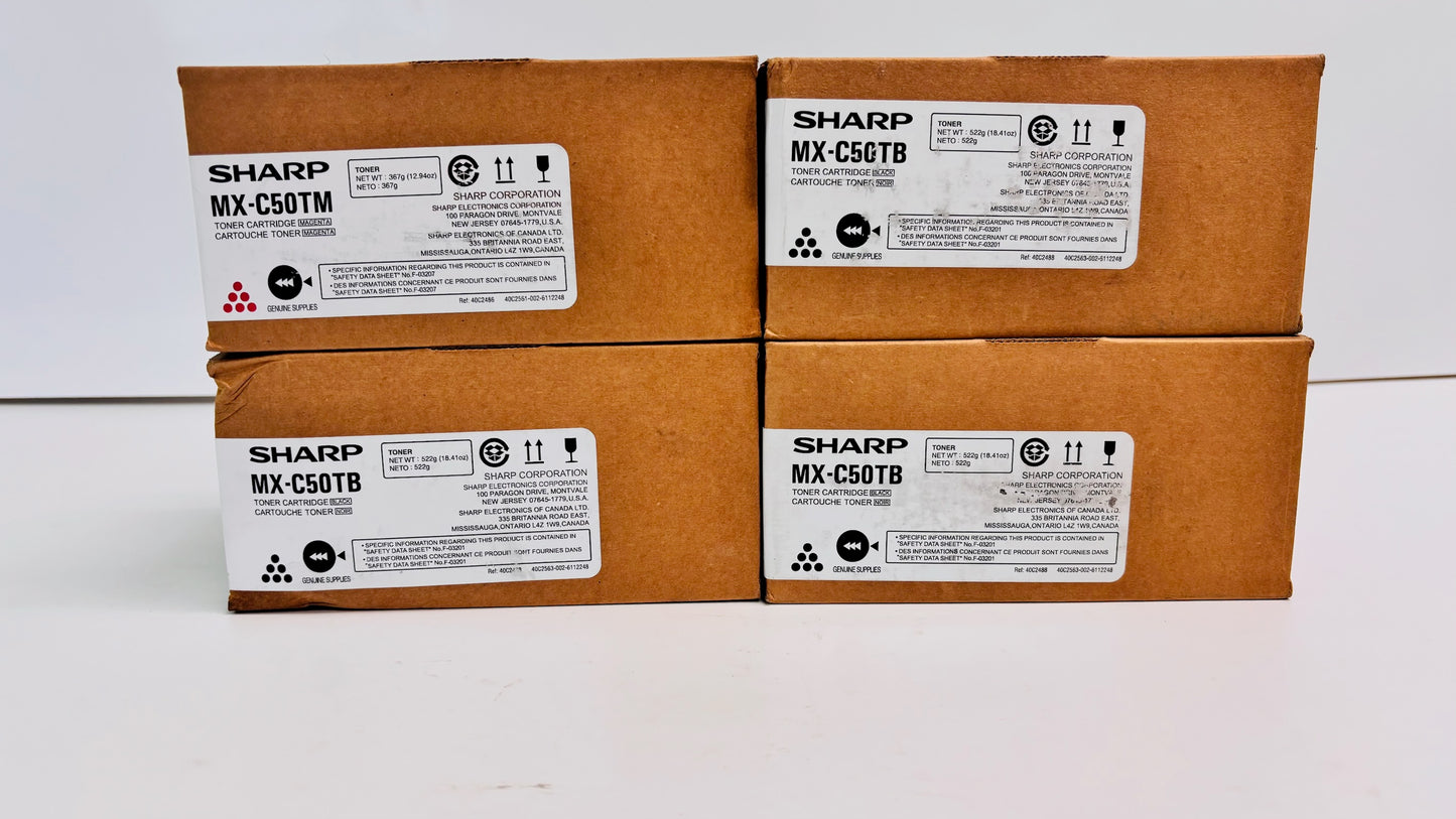 4 Genuine Sharp MX-C407F, MX-C507F Magenta & Black Toners MX-C50TM, MX-C50TB
