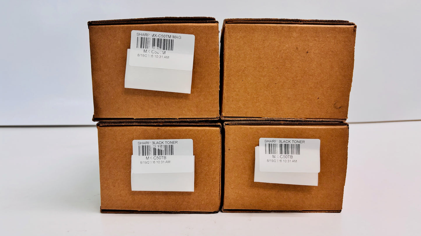 4 Genuine Sharp MX-C407F, MX-C507F Magenta & Black Toners MX-C50TM, MX-C50TB